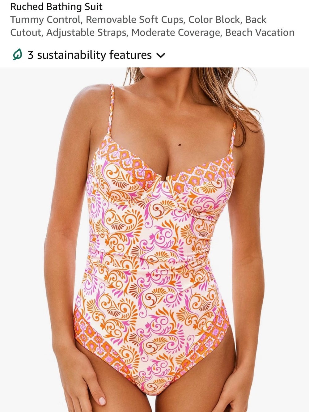 Cupshe Pink & Orange Paisley Ruched One-Piece Swimsuit - Picture 1 of 2